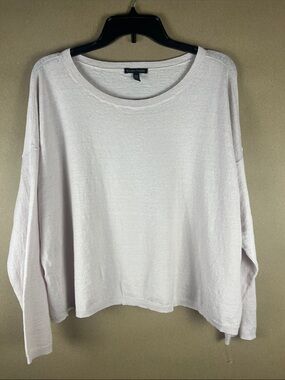 Eileen Fisher Organic Linen Boxy Box-Top Sweater Pale Lavender Pink M NWOT